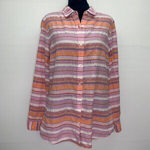 J McLaughlin Medium Striped Button Down Shirt Pink Coral Cotton